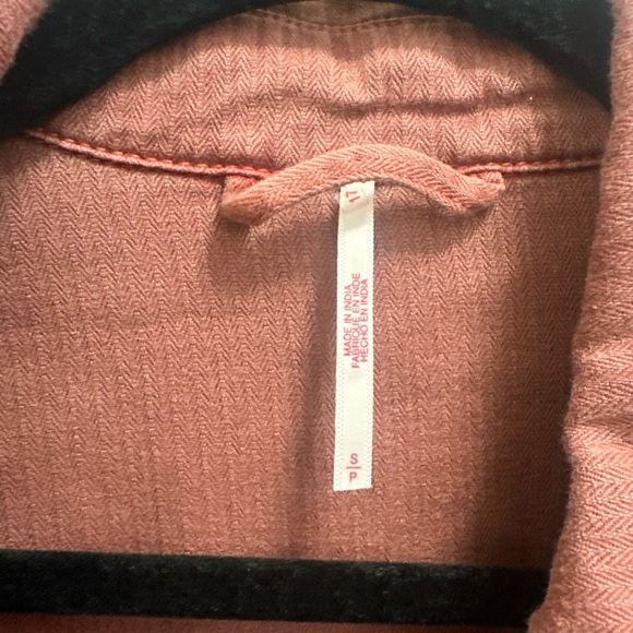 Free People Terracotta Shirt Jacket with Embroidered Sleeve - Picture 5 of 6